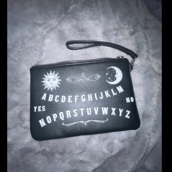 Mad engine Ouija clutch or makeup Halloween bag black with white design goth new - Picture 1 of 1